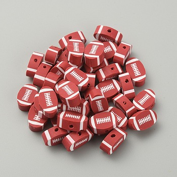 Handmade Polymer Clay Beads, Sports Goods, Rugby Pattern, 11.5x7x4mm, Hole: 1.8mm, 100pcs/bag