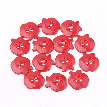 2-Hole Acrylic Buttons, Apple, Red, 14x13x2mm, Hole: 1.5~2mm