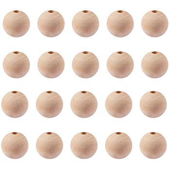 Round Unfinished Wood Beads, Natural Wooden Loose Beads Spacer Beads, with Vacuum Package, Lead Free, Moccasin, 25x25mm, Hole: 6~7mm, about 100pcs/bag