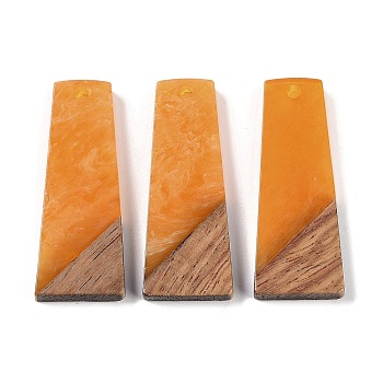 Resin & Wood Pendants, Trapezoid Charms, Orange, 38x15x3.5mm, Hole: 2mm