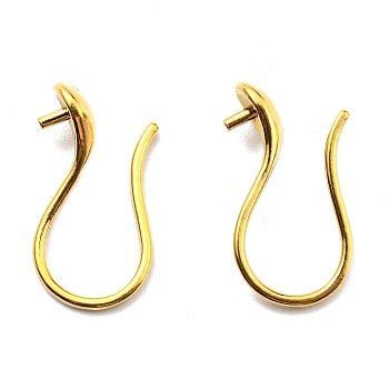 316 Surgical Stainless Steel Earring Hooks, for Half Drilled Beads, Real 18K Gold Plated, 21 Gauge, 16.5x8.5x4.5mm, Pin: 0.7mm and 0.8mm