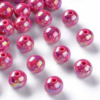 Opaque Acrylic Beads, AB Color Plated, Round, Camellia, 12x11mm, Hole: 2.5mm, about 566pcs/500g