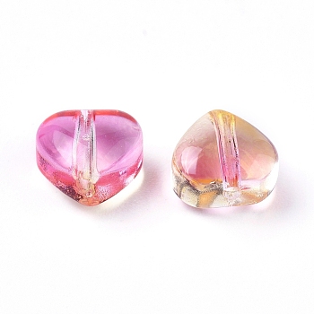 Electroplate Glass Beads, Heart, Flamingo, 5.5x6x3.7mm, Hole: 0.8mm