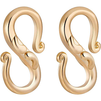 Brass S-Hook Clasps, Long-Lasting Plated, Real 18K Gold Plated, 13.5x8x3mm, 10pcs/set