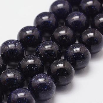 Synthetic Blue Goldstone Beads Strands, Dyed & Heated, Round, 12mm, Hole: 1.2mm