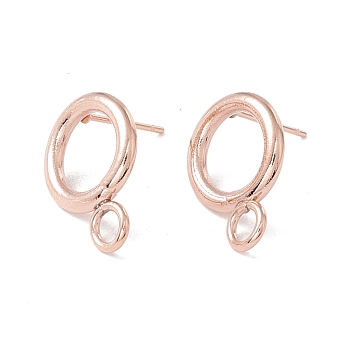 304 Stainless Steel Stud Earring Findings, with 316 Surgical Stainless Steel Pins and Horizontal Loops, Ring, Real Rose Gold Plated, 16.5x12mm, Hole: 3.2mm, Pin: 0.7mm