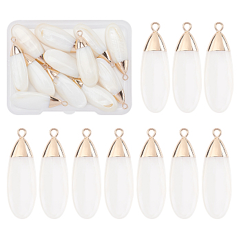 Natural Freshwater Shell Pendants, with Golden Plated Brass Findings, Teardrop, Seashell Color, 32~33.5x9~10.5x4~5mm, Hole: 1.6mm, 12pcs/box