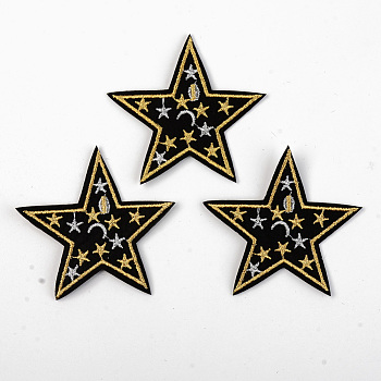 Computerized Embroidery Cloth Iron on/Sew on Patches, Appliques, Costume Accessories, Star, Black, 67x72x1.5mm