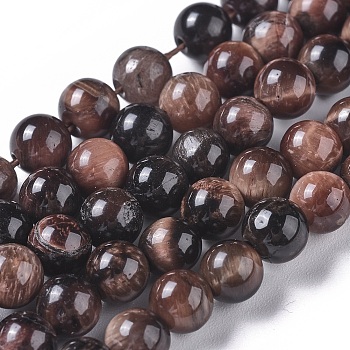 Natural Tiger Eye Beads Strands, Dyed & Heated, Round, Coconut Brown, 6mm, Hole: 1mm, about 60pcs/strand, 14.3 inch(36.5cm)