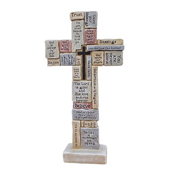 Resin Cross Prayer Sculpture, Religion Display Decorations, Beige, 160x45x305mm