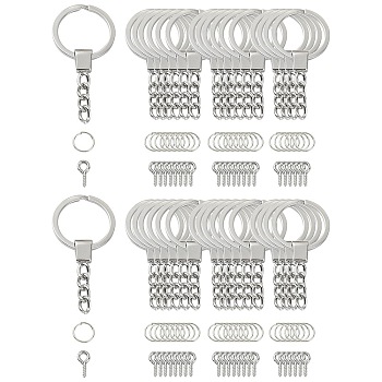 10Pcs Iron Split Key Rings, with Curb Chains, with 20Pcs Iron Open Jump Rings & 20Pcs Screw Eye Pin Peg Bails, Platinum, 62mm