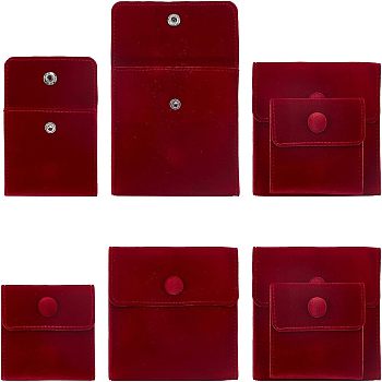 8Pcs 2 Style Square Velvet Jewelry Bags, with Snap Fastener, Dark Red, 7~10x7~10cm, 4pcs/style