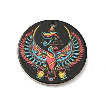 201 Stainless Steel Pendants, Flat Round, Stainless Steel Color, Eagle Pattern, 25x1mm, Hole: 1.8mm