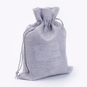 Polyester Imitation Burlap Packing Pouches Drawstring Bags, Gray, 18x13cm