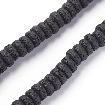 Natural Lava Rock Beads Strands, Dyed, Flat Round/Disc, Black, 8~8.5x3~4mm, Hole: 2mm, about 54~60 pcs/Strand, 7.87 inch(20 cm)