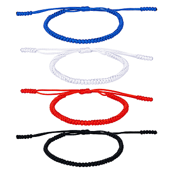 4Pcs 4 Colors Adjustable Nylon Braided Cord Bracelets Set, Mixed Color, Inner Diameter: 2~3-5/8 inch(5.2~9.2cm), 1pc/color