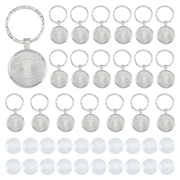 DIY Blank Dome Keychain Making Kit, Including Alloy Keychain Cabochon Settings, Glass Cabochons, Platinum, 40Pcs/box