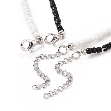 2 pcs 2 couleurs ensemble de colliers de perles de verre noir et blanc(NJEW-FZ00003)-3