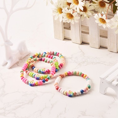 Natural Wood Round Beads Stretch Bracelets for Kid(BJEW-JB06640)-3