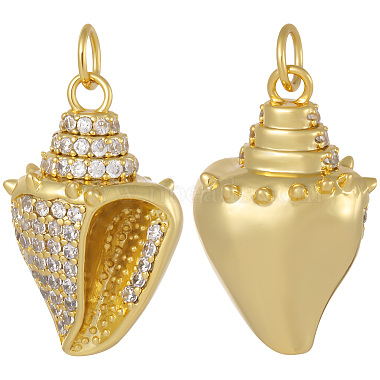 Real 18K Gold Plated Clear Shell Shape Brass+Cubic Zirconia Pendants