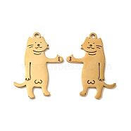 Ion Plating(IP) 304 Stainless Steel Pendants, Cat Charm, Real 18K Gold Plated, 35x26x1.5mm, Hole: 2.5mm(STAS-H212-31G)