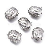 Buddhist 304 Stainless Steel Beads, Buddha Head, Stainless Steel Color, 11.4x9.3x6.5mm, Hole: 1.5mm(STAS-K207-63P)