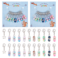 11Pcs Rainbow ABS Plastic Imitation Pearl Beaded Crochet Lobster Clasp Charms, Locking Stitch Marker, with Iron Rhinestone Beads, Round & Star, Mixed Color, 3~4cm(HJEW-AB00219)