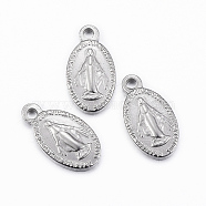304 Stainless Steel Pendants, Oval with Virgin Mary, Stainless Steel Color, 15x8x2mm, Hole: 1.5mm(STAS-H400-35P)