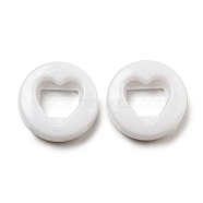 Opaque Acrylic Slide Charms, Flat Round with Heart, White, 17.5x5.5mm, Hole: 12x3mm, about 704pcs/500g(SACR-L007-017)