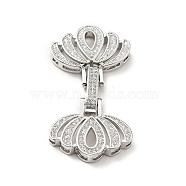 Brass Micro Pave Clear Cubic Zirconia Fold Over Clasps, Cadmium Free & Lead Free, Lotus, Platinum, 44x23.5x7mm, Hole: 2~4x2mm(KK-G414-10P)