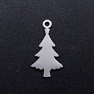 201 Stainless Steel Pendants, Christmas Tree, Stainless Steel Color, 18x10x1mm, Hole: 1.5mm(STAS-Q201-JN300-1)