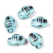 Handmade Printed Porcelain Beads Strand, Fish, Medium Turquoise, 13x18x9mm, Hole: 1.6mm, about 24~25pcs/strand, 11.81''(30~31.5cm)(PORC-T133-02B)