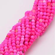Natural Fire Crackle Agate Beads Strands, Dyed, Faceted, Round, Hot Pink, 4mm, Hole: 0.8mm, about 90~92pcs/strand, 14 inch(G-G882-4mm-B04-5)
