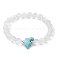 Beach Dolphin Dyed Synthetic Turquoise Bead Bracelets, 8mm Round Synthetic Moonstone Beaded Stretch Bracelets for Women Men, Turquoise Color, Inner Diameter: 2-1/8 inch(5.5cm), 8mm(BJEW-JB10252-03)