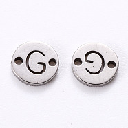 201 Stainless Steel Links, Laser Cut, Flat Round with Letter, Letter.G, 6x6x1mm, Hole: 0.8mm(STAS-R112-01G)