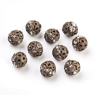Brass Rhinestone Beads, Grade A, Nickel Free, Antique Bronze Metal Color, Round, Crystal, 8mm, Hole: 1mm(RB-A011-8mm-01AB-NF)