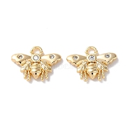 Brass Micro Pave Cubic Zirconia Charms, Insect Charms, Real 18K Gold Plated, 9x12.5x2.5mm, Hole: 1.6mm(KK-F867-11G)