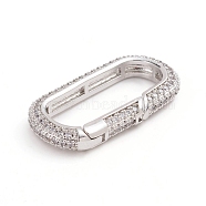Brass Micro Pave Clear Cubic Zirconia Spring Gate Rings, Oval Rings, Platinum, 6 Gauge, 28x15x4mm, Inner Diameter: 22.5x9mm(ZIRC-E164-06P)