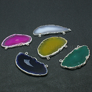 Electroplated Natural & Dyed Agate Big Pendants, with Silver Color Plated Brass Findings, Mixed Color, 26~52x51~89x4~6mm, Hole: 4~6mm(G-N0167-028)