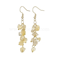 Natural Yellow Quartz Chips Dangle Earrings, Golden 304 Stainless Steel Cluster Earrings, 58~60x12~16mm(EJEW-JE05266-07)