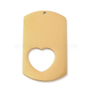 Ion Plating(IP) 304 Stainless Steel Pendants, Real 18K Gold Plated, Rectangle Charm, Laser Cut, Heart, 50x29x1.5mm, Hole: 2mm(STAS-K270-25B-G)