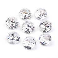 Pointed Back & Back Plated Glass Rhinestone Cabochons, Grade A, Faceted, Flat Round, Crystal, 10x5mm(RGLA-J012-10mm-001)