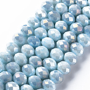 Opaque Baking Painted Glass Beads Strands, Faceted, Rondelle, Sky Blue, 10x8mm, Hole: 1.5mm, about 63pcs/strand, 21.06 inch~21.26 inch(53.5~54cm)(EGLA-N006-006F)