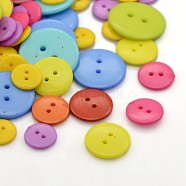 Flat Round 2-Hole Acrylic Sewing Buttons, Mixed Color, 12~24.5x2~3mm, Hole: 1~2mm(BUTT-X0024)