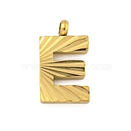 Ion Plating(IP) 304 Stainless Steel Charms, Handmade Engrave Figure, Full Polished, Golden, Letter E, 14x7.5x2mm, Hole: 1.8mm(STAS-G345-01G-E)