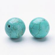 Natural Magnesite Beads, Dyed & Heated, Half Drilled, Round, Turquoise, 10~10.5mm, Hole: 1mm(G-P212-10mm)