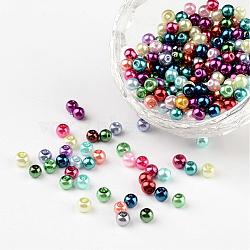 Mixed Glass Pearl Round Beads, Dyed, Size: 4mm in diameter, hole: 0.5mm(X-HYC001)