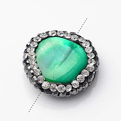 Nuggets Natural Shell Beads, with Polymer Clay Rhinestone, Green, 12~17x12~16x4~7mm, Hole: 0.5mm(G-F226-03B)
