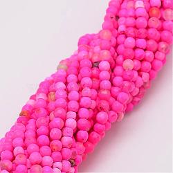 Natural Fire Crackle Agate Beads Strands, Dyed, Faceted, Round, Hot Pink, 4mm, Hole: 0.8mm, about 90~92pcs/strand, 14 inch(G-G882-4mm-B04-5)