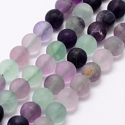 Natural Fluorite Bead Strands, Round, Frosted, 6mm, Hole: 1mm, about 61pcs/strand, 15.3 inch(39cm)(X-G-A163-06-6mm)